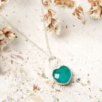 Sterling Silver Heart Emerald Gemstone Necklace