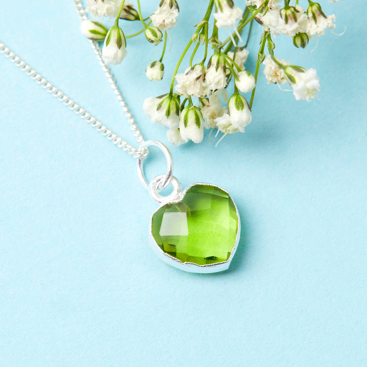 Sterling Silver Heart Peridot Gemstone Necklace