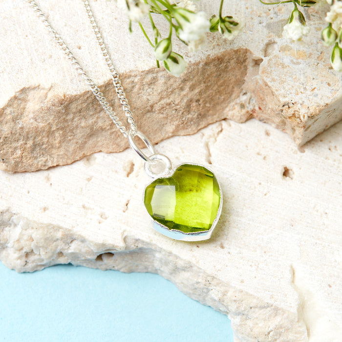 Sterling Silver Heart Peridot Gemstone Necklace