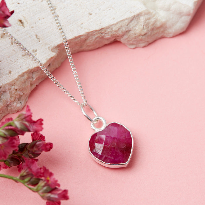 Sterling Silver Heart Ruby Gemstone Necklace