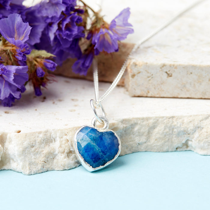 Sterling Silver Heart Sapphire Gemstone Necklace