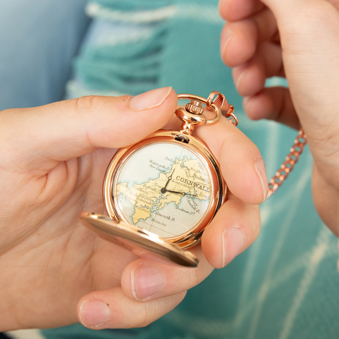 Personalised Map Pocket Watch Rose Gold