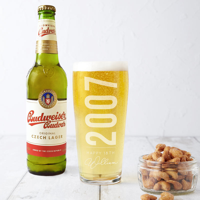 Personalised 18th Birth Year And Name Beer Glass