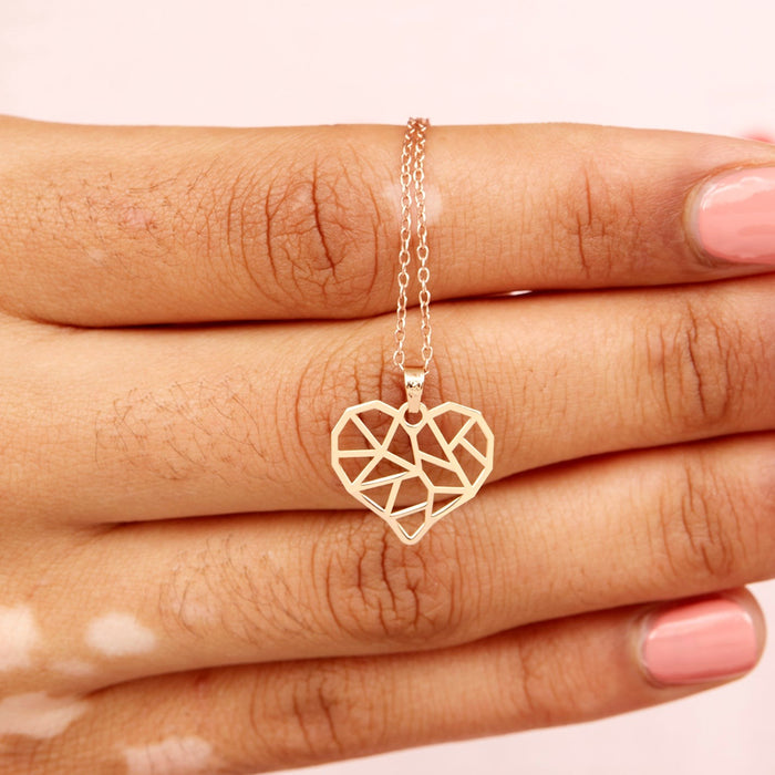 Rose Gold Laser Cut Geometric Heart Necklace