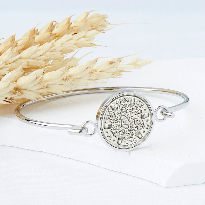 90th Birthday 1935 Sixpence Coin Bangle Bracelet