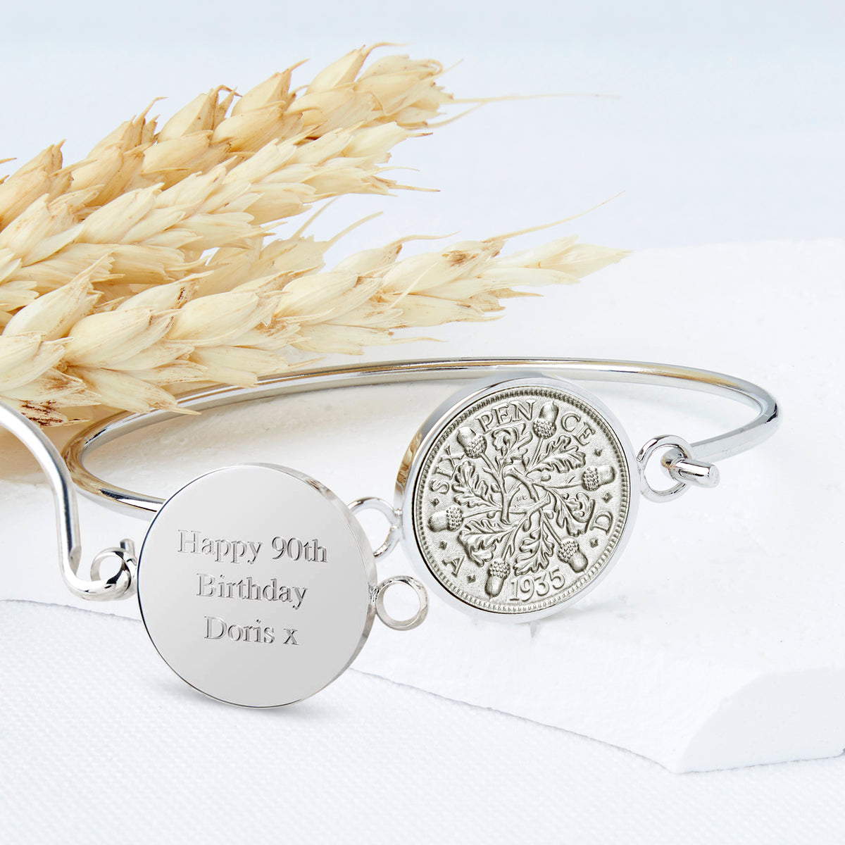 90th Birthday 1935 Sixpence Coin Bangle Bracelet