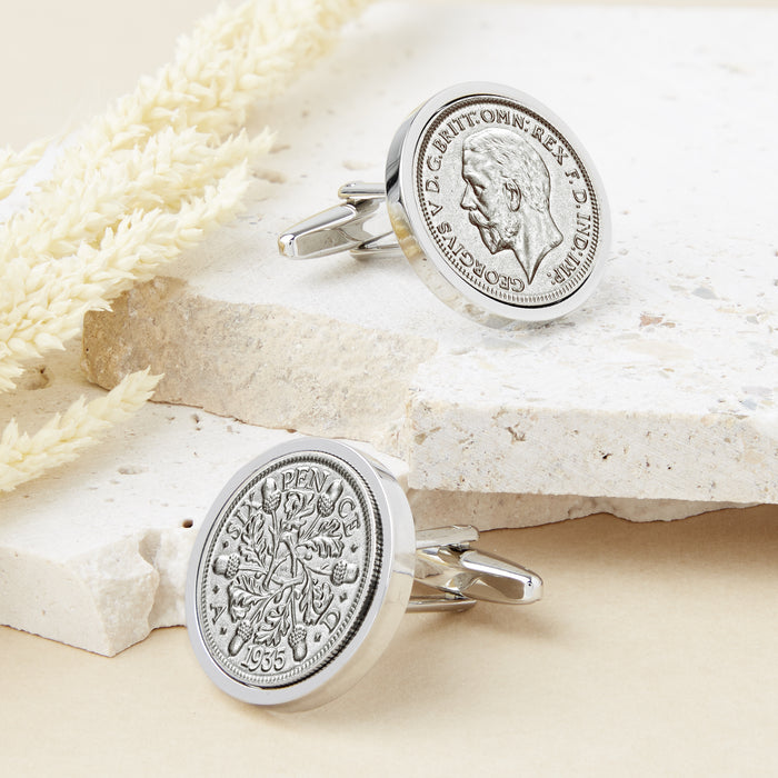 90th Birthday 1935 Sixpence Coin Cufflinks