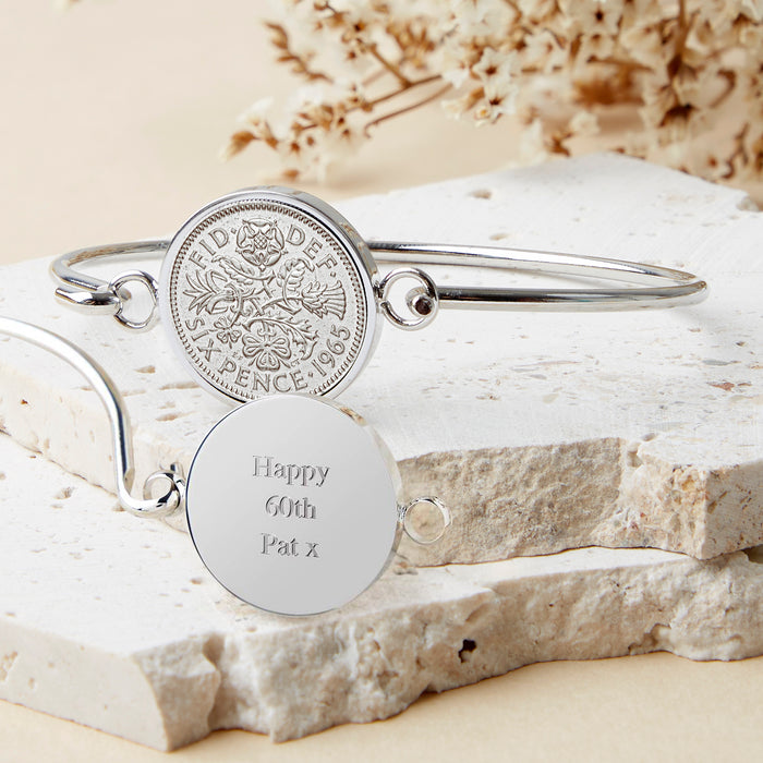 60th Birthday 1965 Sixpence Coin Bangle Bracelet