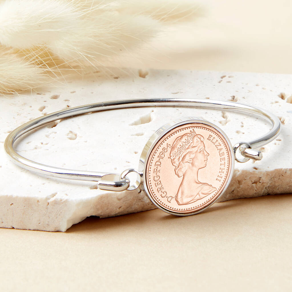 40th Birthday 1984 Penny Coin Bangle Bracelet