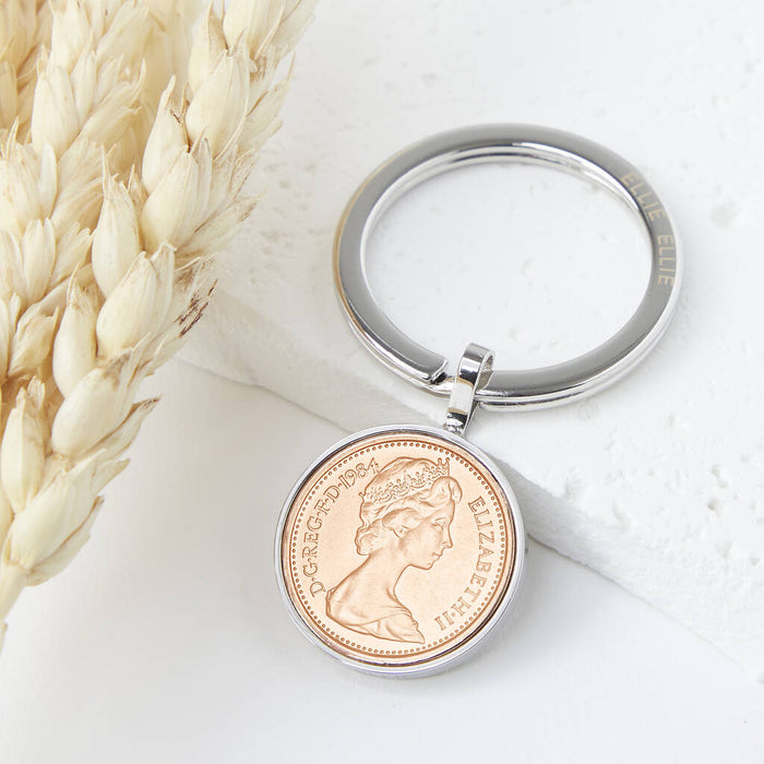 40th Birthday 1984 Penny Coin Keyring