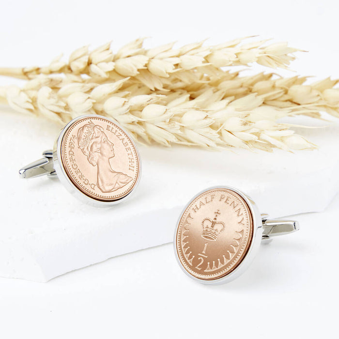 50th Birthday 1974 Half Penny Coin Cufflinks