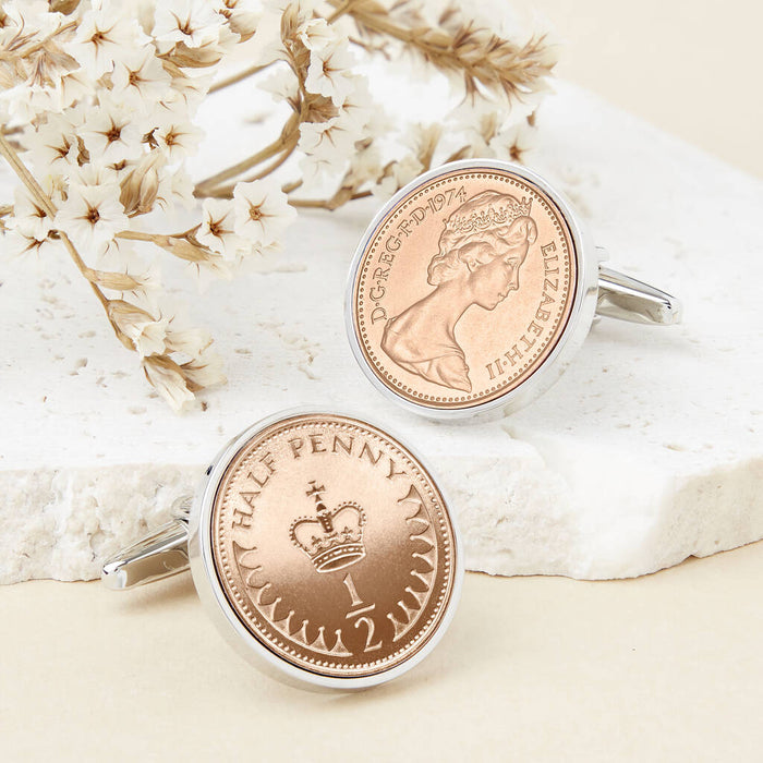 50th Birthday 1974 Half Penny Coin Cufflinks