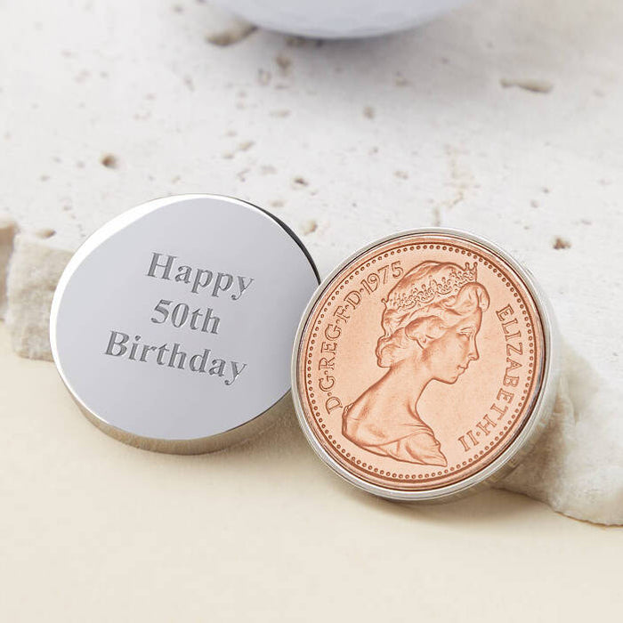 50th Birthday 1975 Lucky Penny Coin Golf Marker