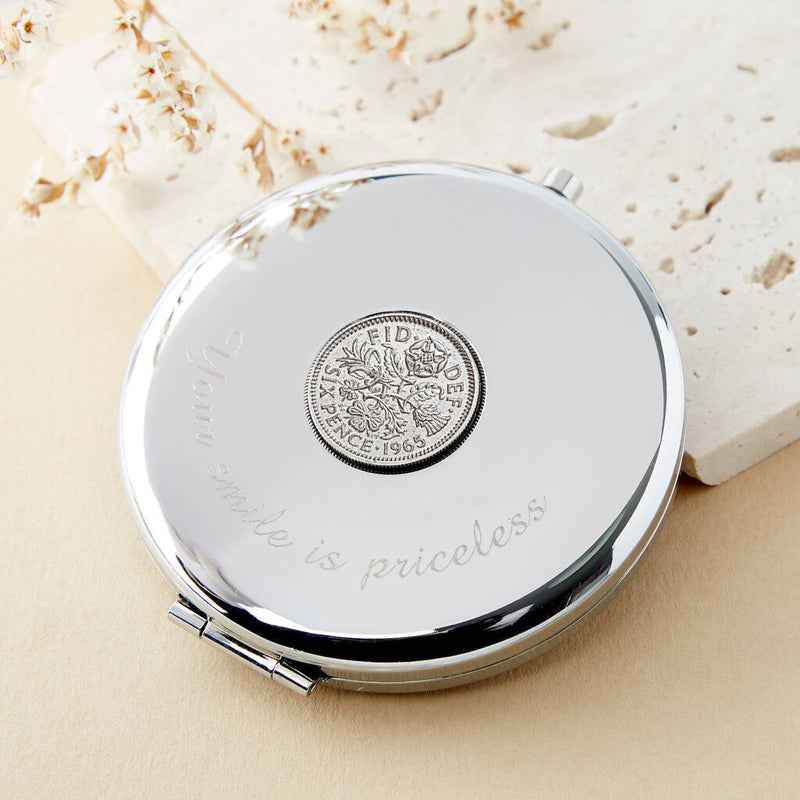 60th Birthday 1965 Sixpence Coin Compact Mirror