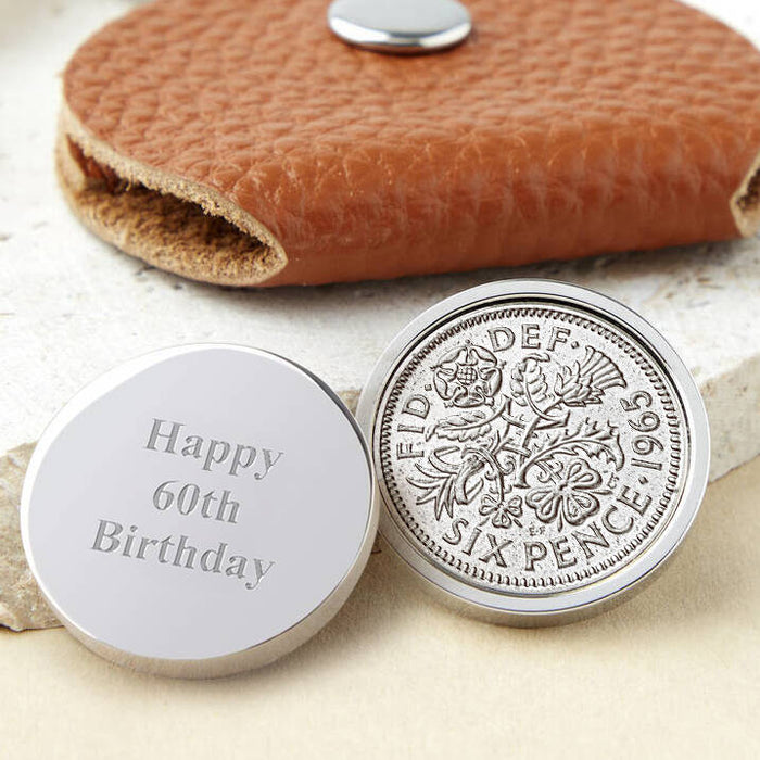 60th Birthday 1965 Sixpence Coin Golf Marker