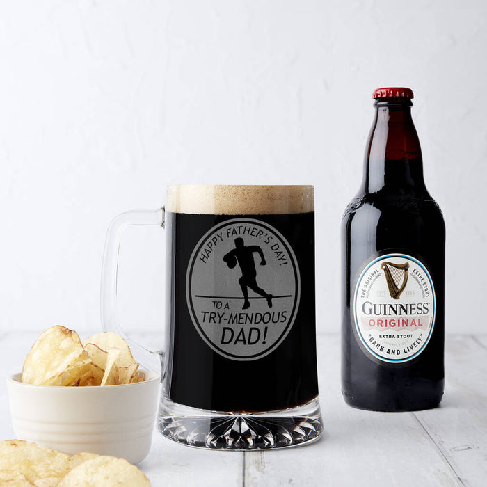 A Try Mendous Dad! Father's Day Rugby Pun Beer Tankard