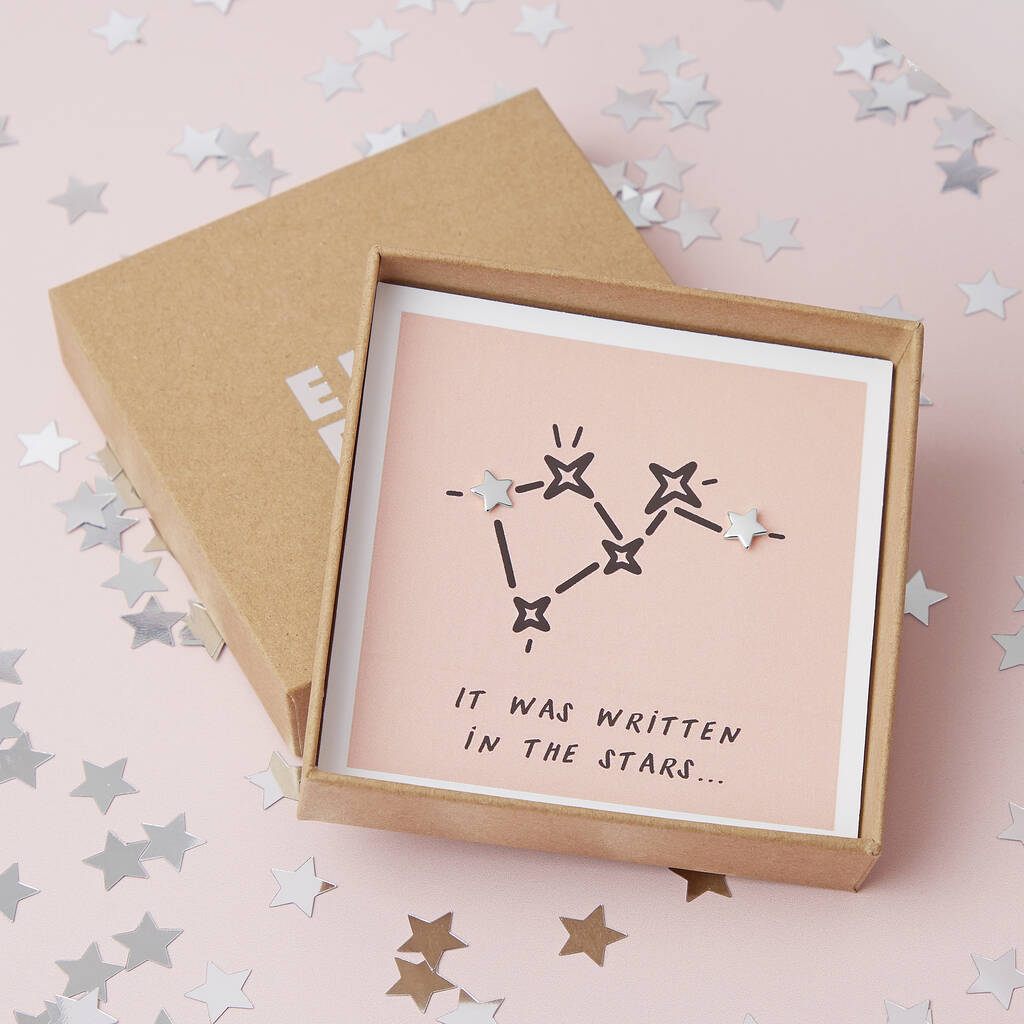 Written In The Stars Sterling Silver Star Valentines Earring Studs