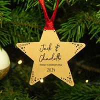 Personalised Couples First Christmas Decoration Star Bauble