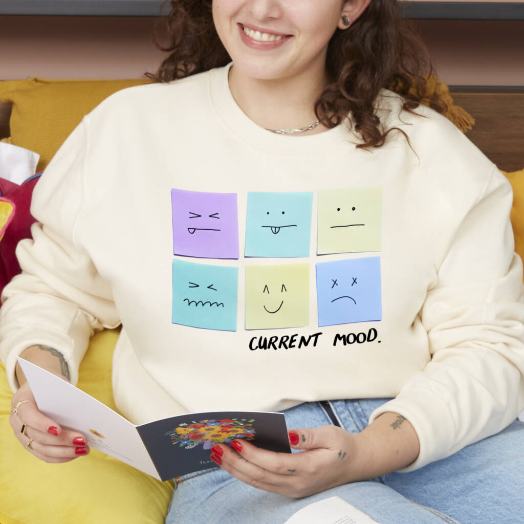 Current Mood Post It Note Smiley Sweatshirt