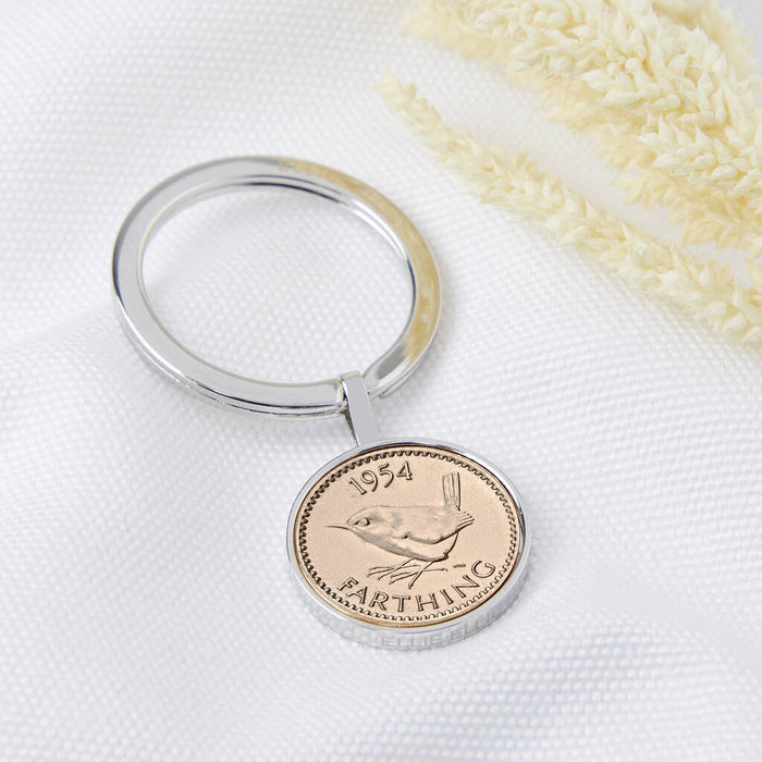 Farthing 1954 70th Birthday Coin Keyring