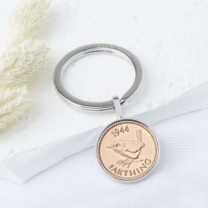 80th Birthday 1944 Farthing Coin Keyring