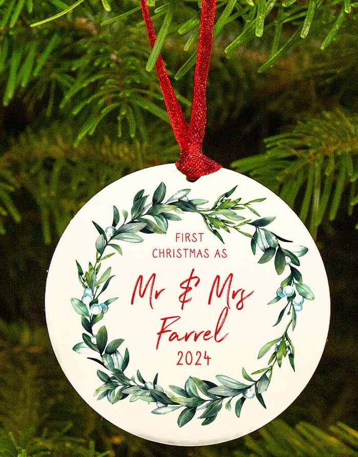 First Christmas As Mr And Mrs Personalised Mistletoe Christmas Decoration