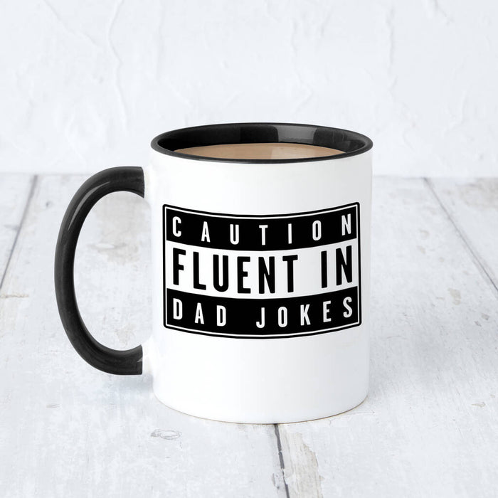 'Fluent In Dad Jokes' Advisory Label Fathers Day Mug