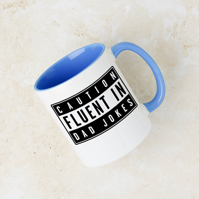 'Fluent In Dad Jokes' Advisory Label Fathers Day Mug