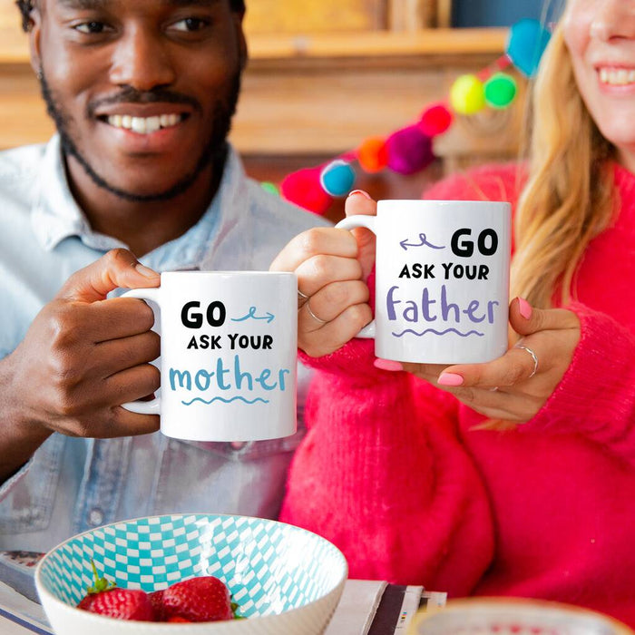 Go Ask Your Mother And Father Purple And Blue Mug Set