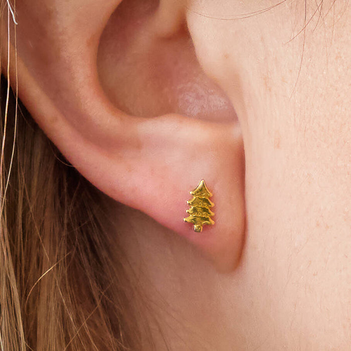 Gold Plated Christmas Tree Stud Earrings