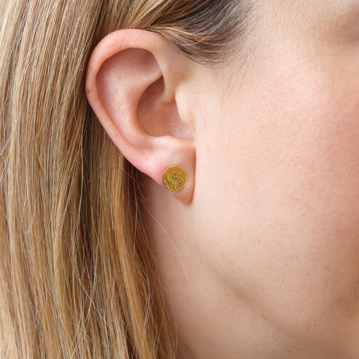 Gold Plated Engraved Flower Disc Earrings