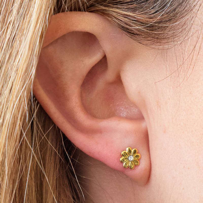 Gold Plated Crystal Daisy Flower Earrings