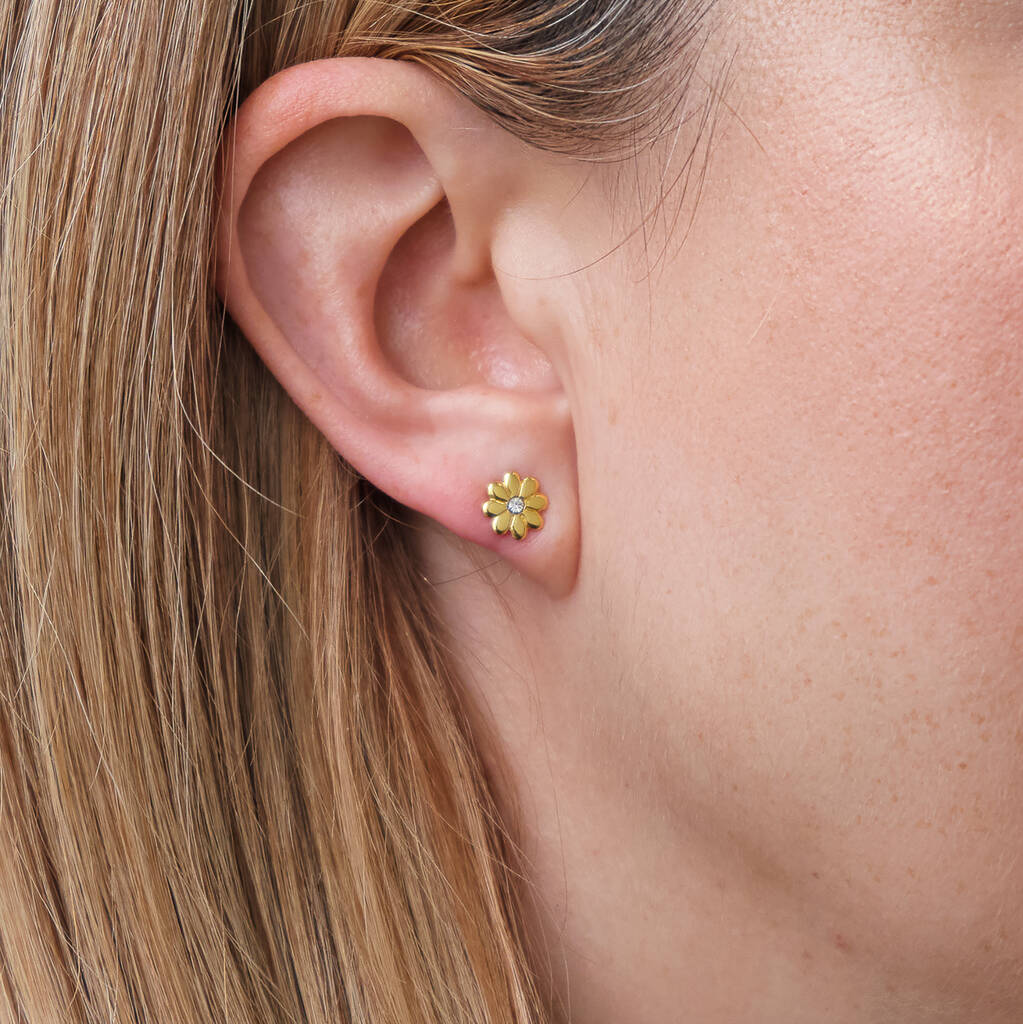 Gold Plated Crystal Daisy Flower Earrings