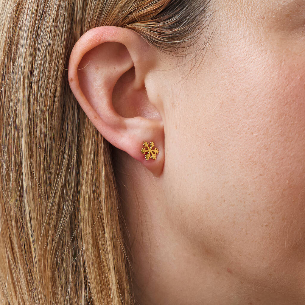 Gold Plated Snowflake Christmas Stud Earrings