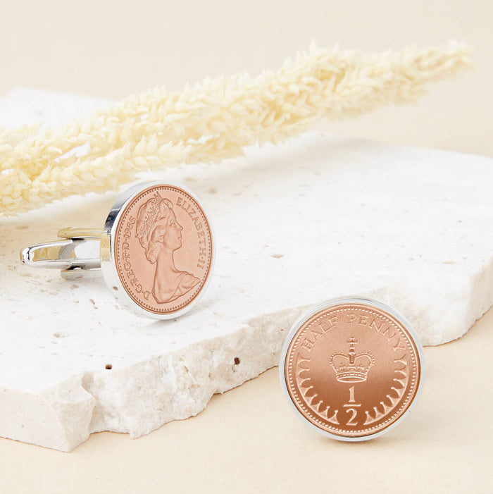 Halfpenny Year Coin Cufflinks 1971-1983