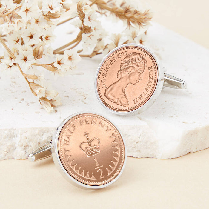 Halfpenny Year Coin Cufflinks 1971-1983