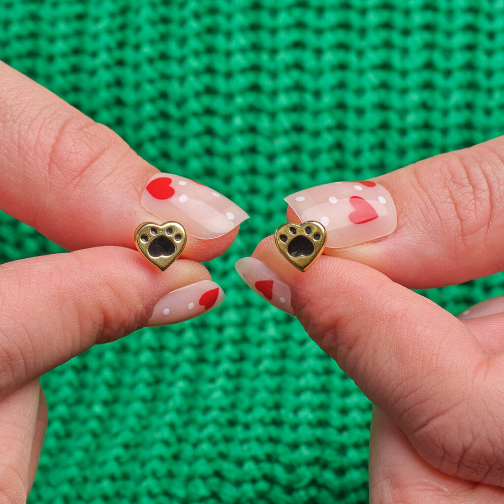 Heart Paw Print Gold Plated Earring Studs