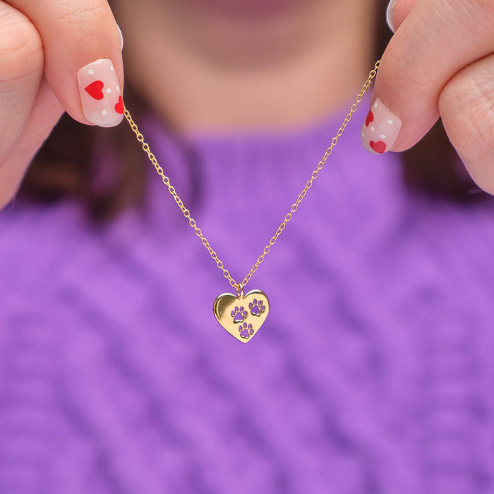 Worlds Best Kitty Mummy Heart Paw Print Gold Necklace