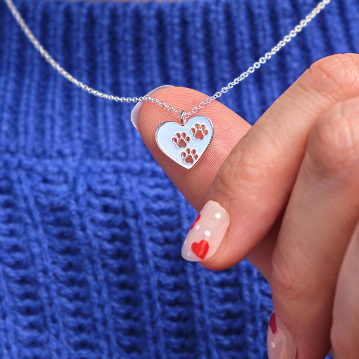 Worlds Best Kitty Mummy Heart Paw Print Silver Necklace