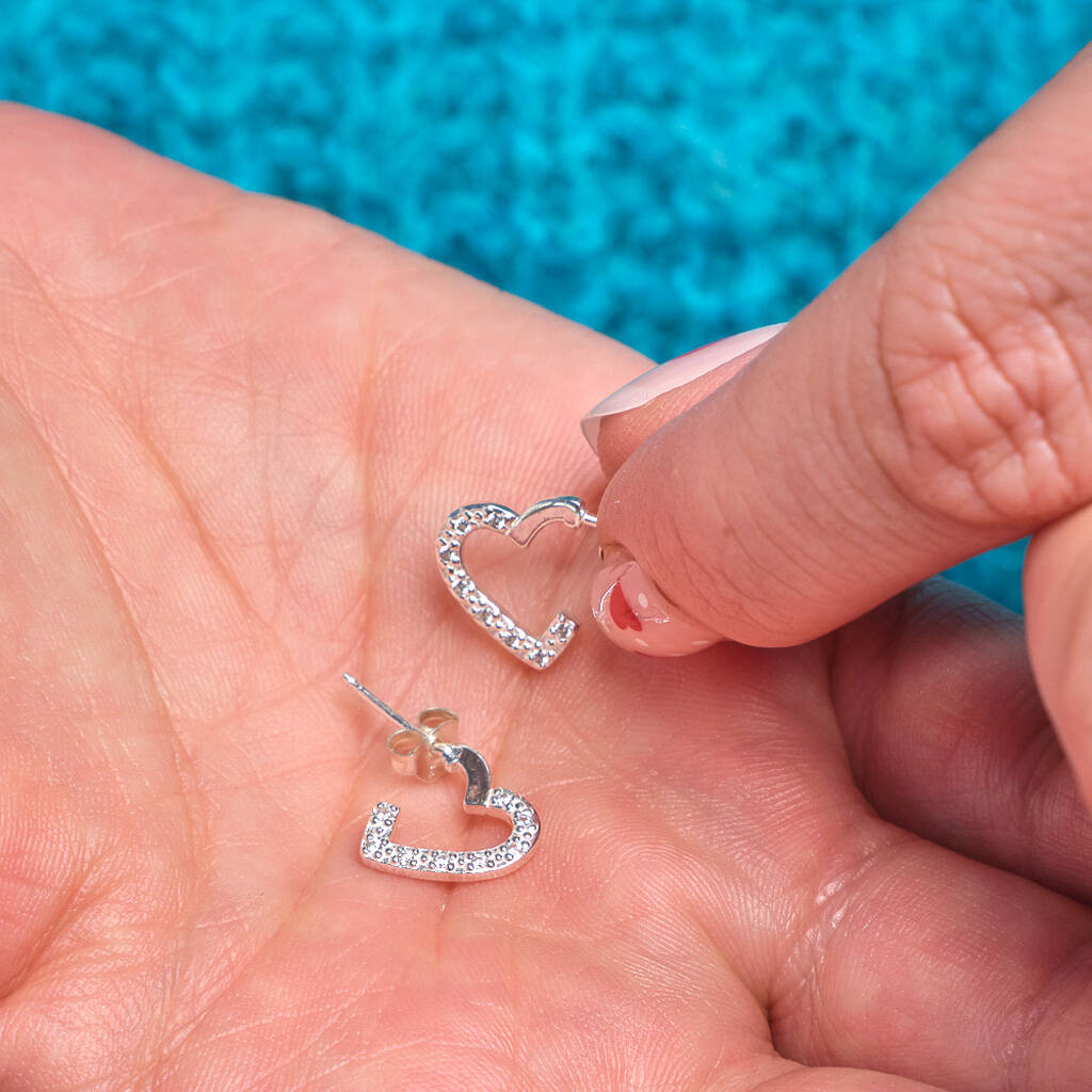 Heart Shaped Half Hoop Silver Earrings Studs