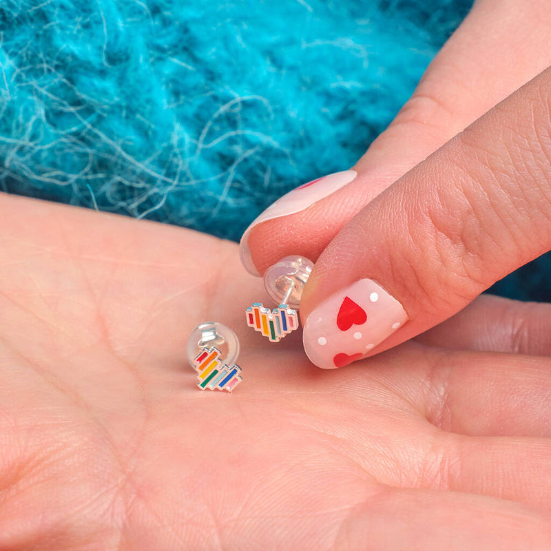 Mini Rainbow Heart Earring Studs