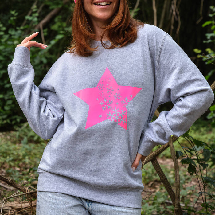 Neon Star Cascading Snowflakes Christmas Jumper Sweatshirt