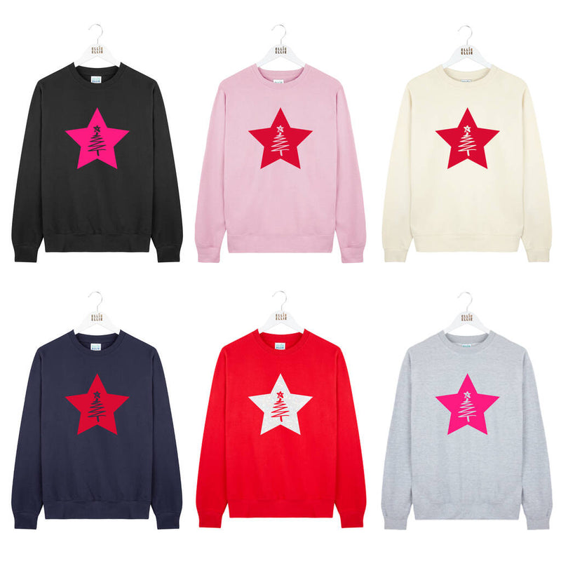 Christmas Tree Neon Star Christmas Jumper Sweatshirt