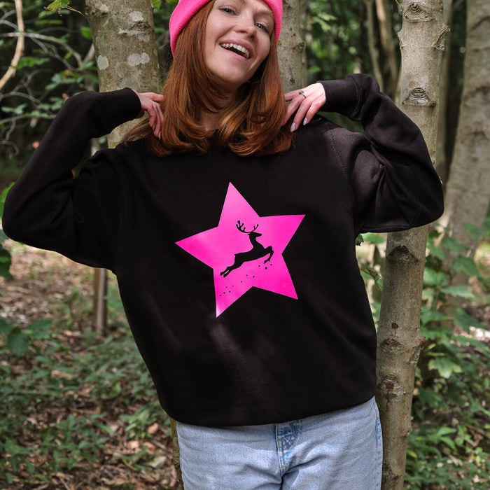 Neon Star Reindeer Christmas Jumper Sweatshirt