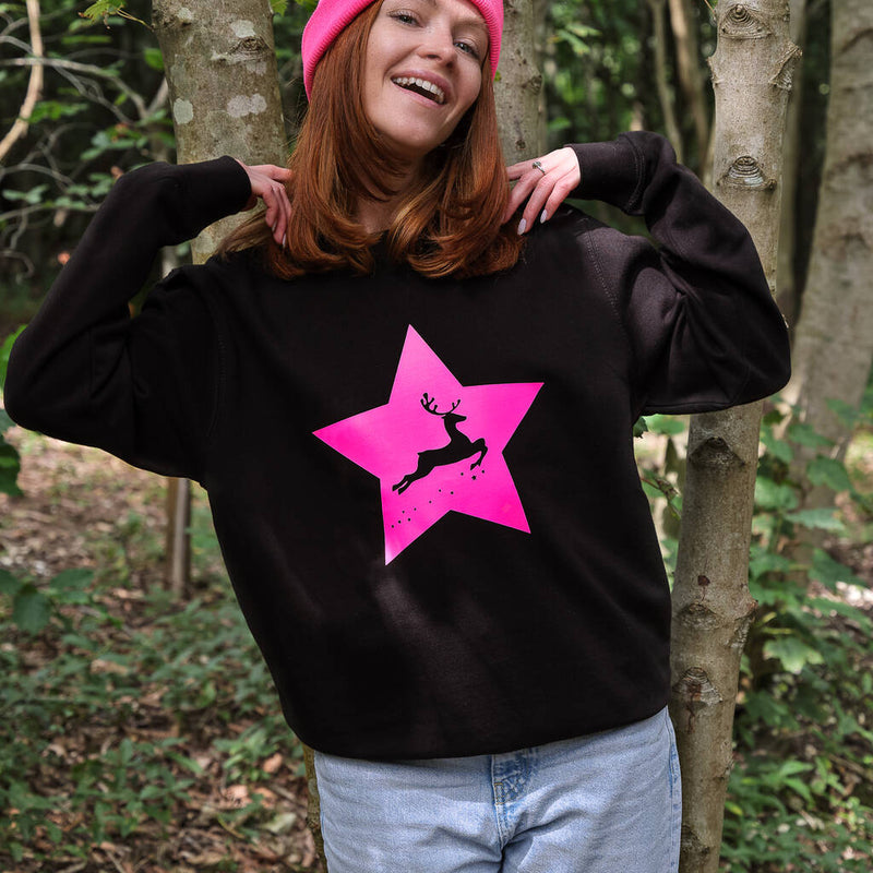 Neon Star Reindeer Christmas Jumper Sweatshirt