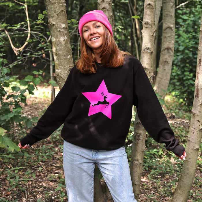 Neon Star Reindeer Christmas Jumper Sweatshirt