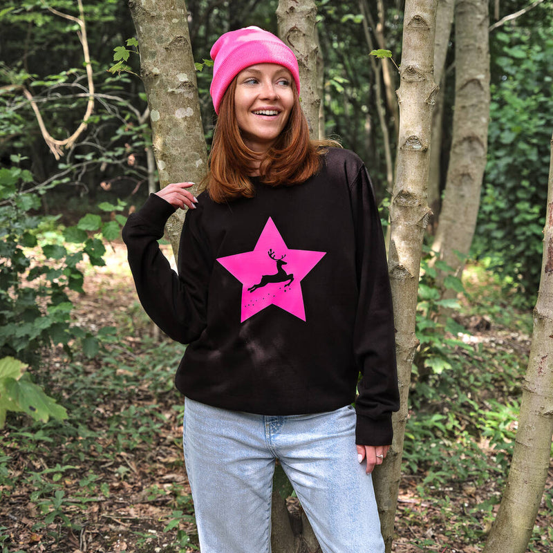 Neon Star Reindeer Christmas Jumper Sweatshirt