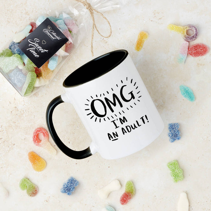 'Omg I Am An Adult' 18th Birthday Mug And Sweet Set