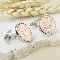 Farthing 1944 or 1945 80th Birthday Coin Cufflinks