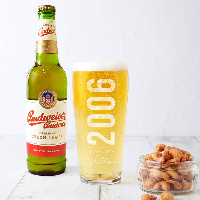 Personalised 18th Birth Year And Name Beer Glass